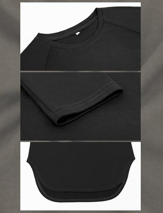 Tricou de vară pentru femei, cu maneca lunga,  Negru 2XL [7]