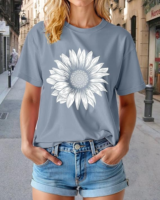 Tricou oversize de vară pentru femei,  gri cu imprimeu 2XL [2]