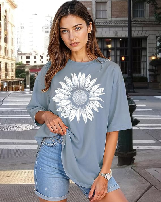 Tricou oversize de vară pentru femei,  gri cu imprimeu 2XL [6]