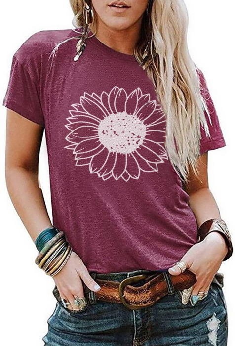 Tricou de vară pentru femei, imprimeu floral, rosu M [2]