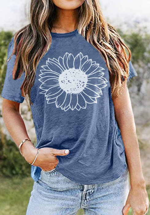 Tricou de vară pentru femei, imprimeu floral, albastru L [4]