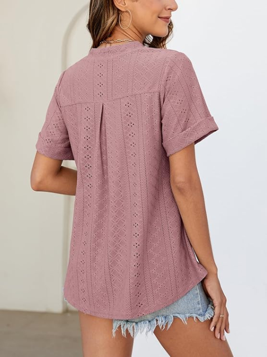 Tricou de vară pentru femei, imprimeu minimalist integral, simplu  kaki L [4]