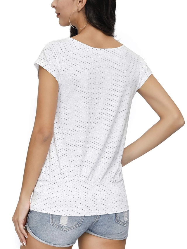 Tricou de vară pentru femei, imprimeu minimalist integral, elastic, simplu  Alb 2XL [4]