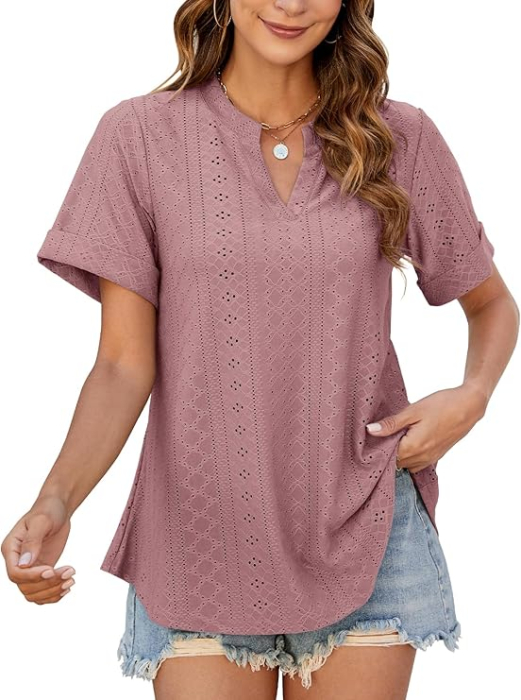 Tricou de vară pentru femei, imprimeu minimalist integral, simplu  kaki L [1]