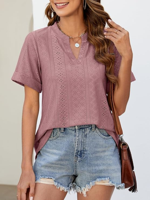 Tricou de vară pentru femei, imprimeu minimalist integral, simplu  kaki L [2]