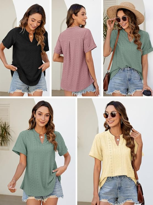 Tricou de vară pentru femei, imprimeu minimalist integral, simplu  verde S [5]