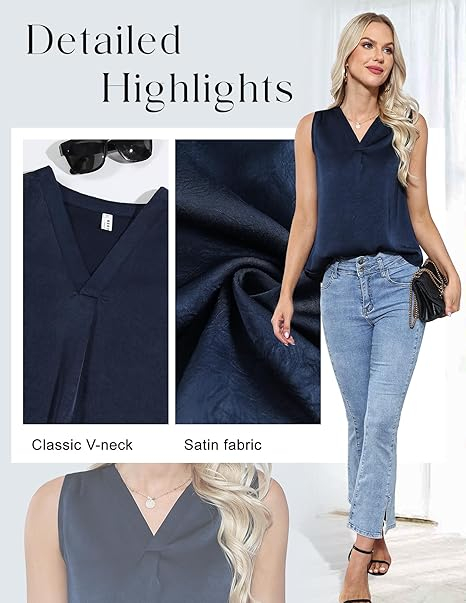 Tricou de vară pentru femei, din satin, fara maneci S [6]