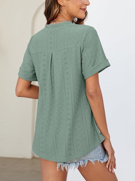 Tricou de vară pentru femei, imprimeu minimalist integral, simplu  verde XL [4]