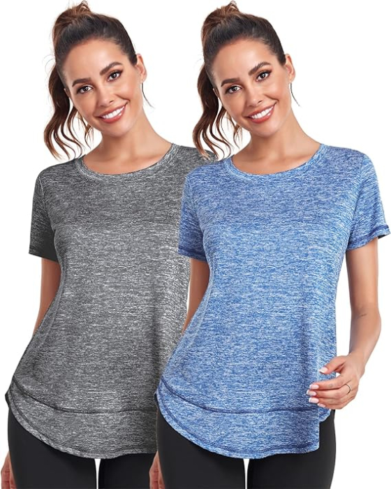 Tricouri de vară pentru femei,  2 buc gri/albastru S [2]