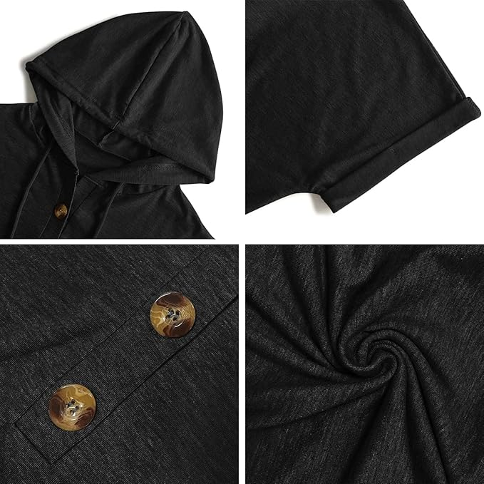 Tricou larg de vară pentru femei,  cu gluga si nasturi, roz XL [4]