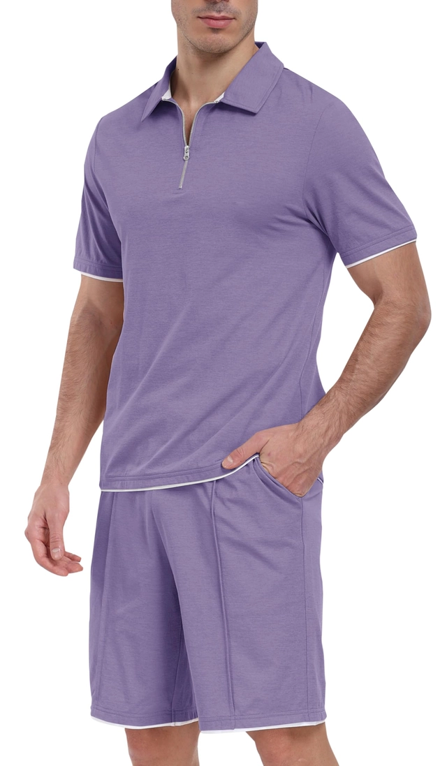 Trening de vară pentru barbati,  tricou si pantaloni mov XL [2]