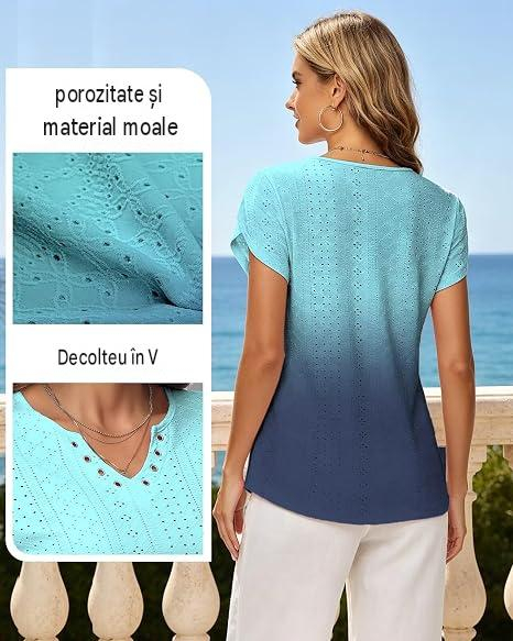 Tricou albastru Damă Tanmolo, Decolteu V, Mâneci Scurte, 95% Poliester, 5% Spandex, XL [5]