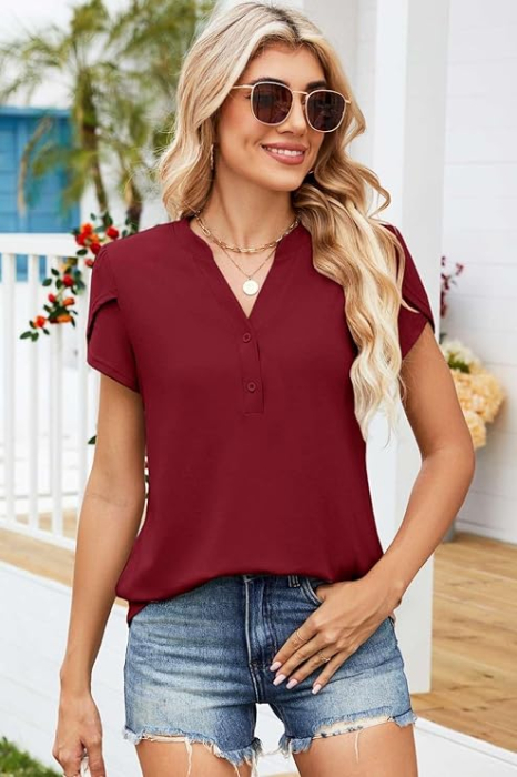 Tricou larg de vară pentru femei,  visiniu L [4]