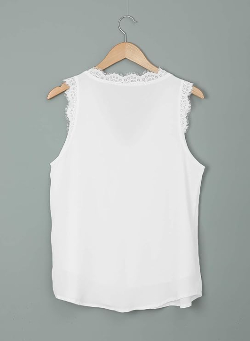 Tricou lejer de vară, cu guler in V, dantela, alb M [5]