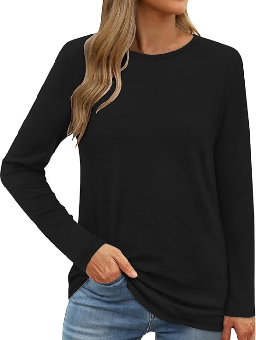 Tricou lejer de vară, cu guler rotund, mânecă lunga, negru L [1]