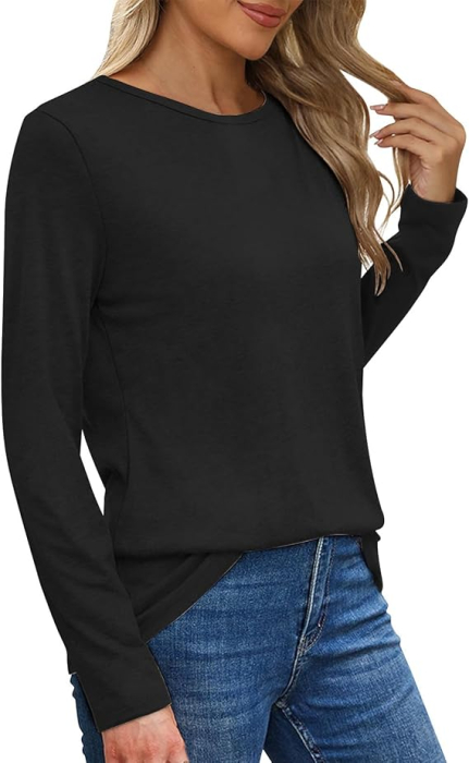 Tricou lejer de vară, cu guler rotund, mânecă lunga, negru S [6]