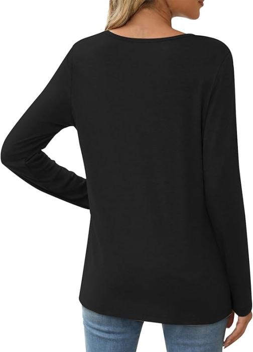 Tricou lejer de vară, cu guler rotund, mânecă lunga, negru L [5]