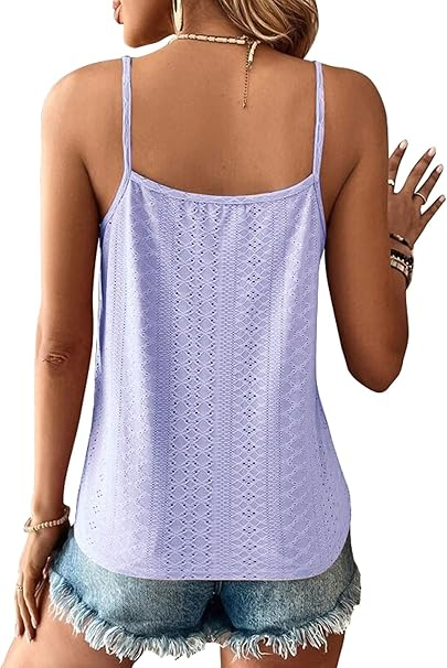 Tricou lejer de vară, cu guler in V, bretele subtiri, dantela, mov M [5]