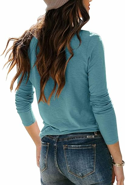 Tricou lejer de vară, cu guler rotund, mânecă lunga, turcoaz L [4]