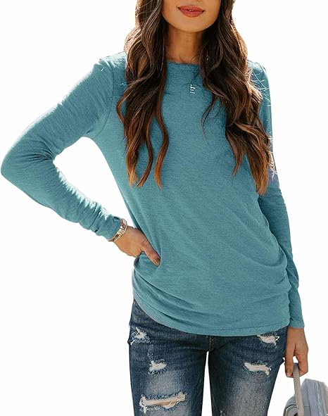 Tricou lejer de vară, cu guler rotund, mânecă lunga, turcoaz M [3]