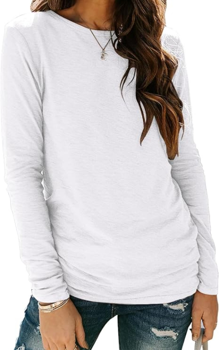 Tricou lejer de vară, cu guler rotund, mânecă lunga, alb S [1]