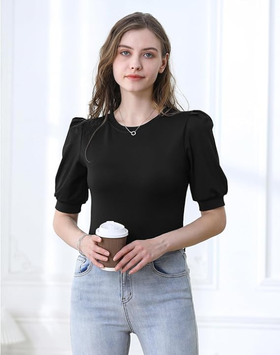 Tricou elegant de vară pentru femei,  L negru [2]