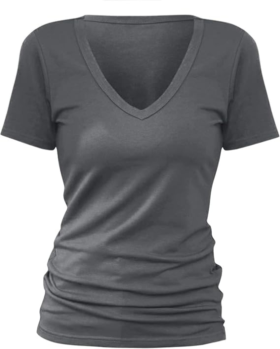 Tricou gri de damă cu decolteu în V, M [4]