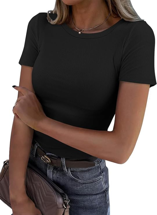 Tricou mulat, cu dungi, slim fit, de vară, cu guler rotund, mânecă scurtă, elastic S maro - [2]