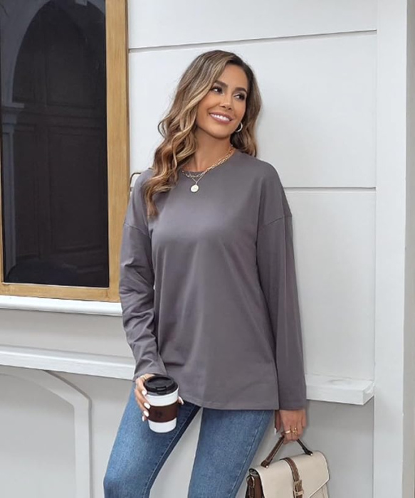 Tricou oversize de vară pentru femei,  gri cu imprimeu spate S [4]