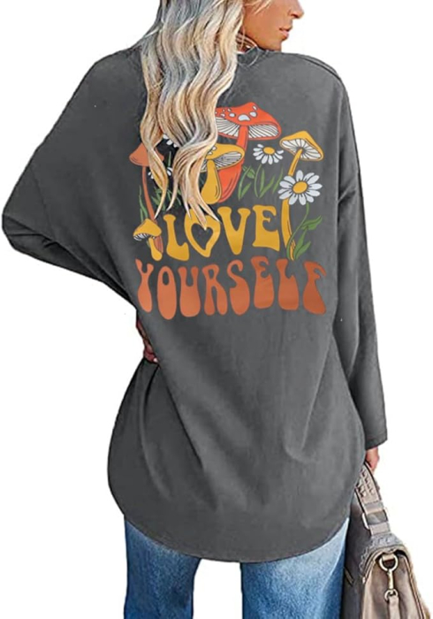 Tricou oversize de vară pentru femei,  gri cu imprimeu spate XL [2]