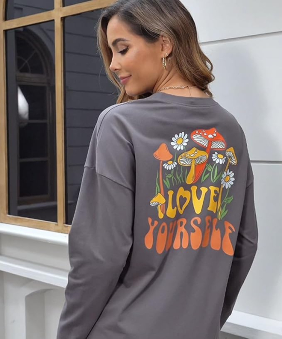 Tricou oversize de vară pentru femei,  gri cu imprimeu spate S [3]