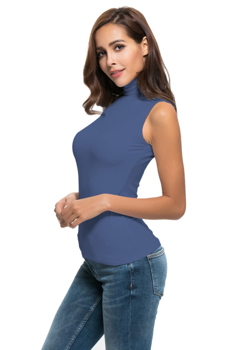 Tricou fara maneci pe corp, de vară, pentru femei,  albastru L [2]