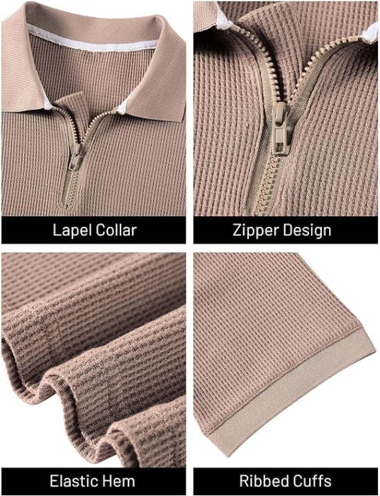 Tricou polo de vara pentru barbati, cu fermoar, kaki 2XL [2]