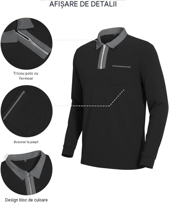 Tricou polo de vara pentru barbati, cu fermoar, negru XL [5]