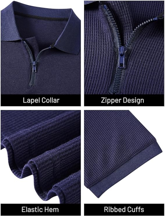 Tricou polo de vara pentru barbati, cu fermoar, albastru S [2]