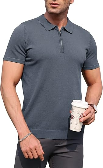 Tricou polo de vara pentru barbati, cu fermoar, gri S [2]