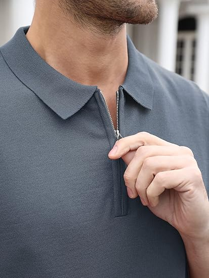 Tricou polo de vara pentru barbati, cu fermoar, gri S [5]