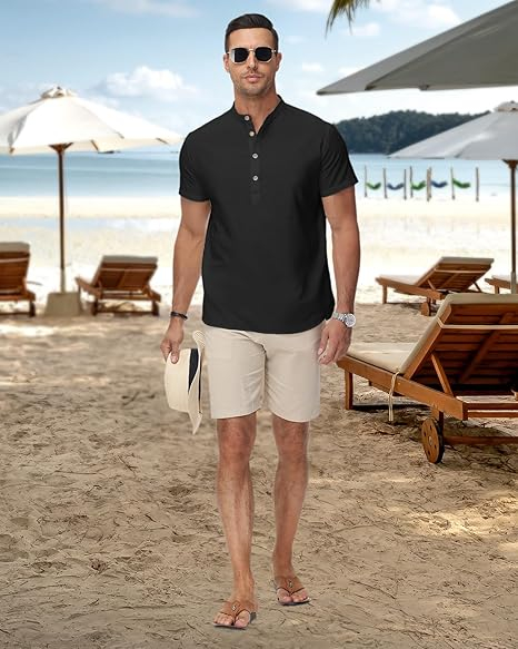 Tricou de vara pentru barbati, cu nasturi, negru S [4]