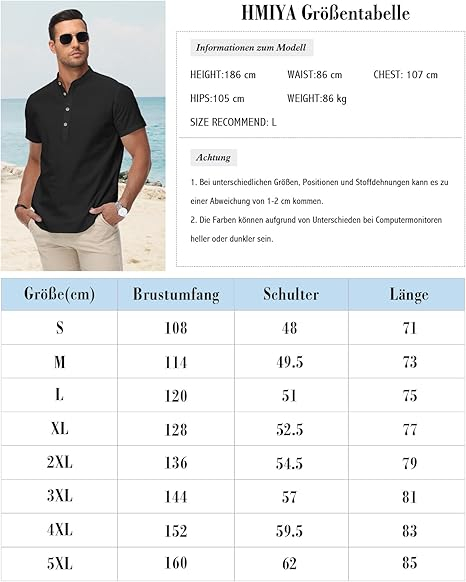 Tricou de vara pentru barbati, cu nasturi, negru S [6]