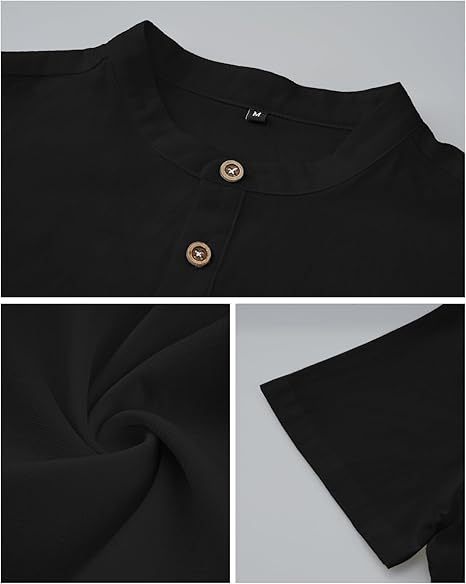 Tricou de vara pentru barbati, cu nasturi, negru S [5]