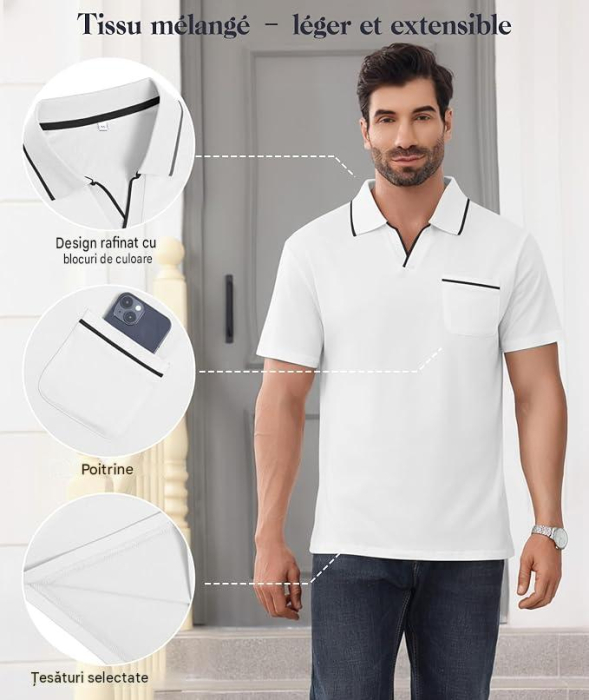 Tricou polo de vara pentru barbati, respirabil, alb L [6]