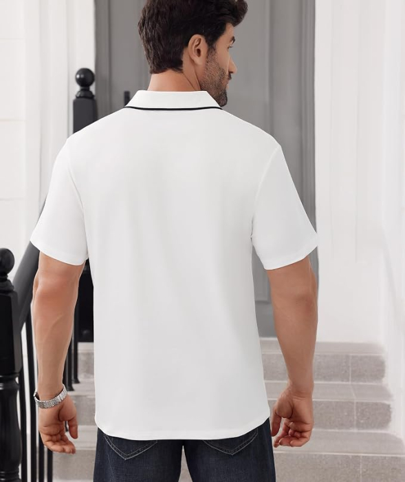 Tricou polo de vara pentru barbati, respirabil, alb L [3]