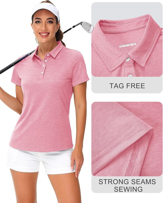 Tricou Polo roz Damă MAGCOMSEN, Mânecă Scurtă, Uscare Rapidă, Golf și Tenis,  2XL [6]