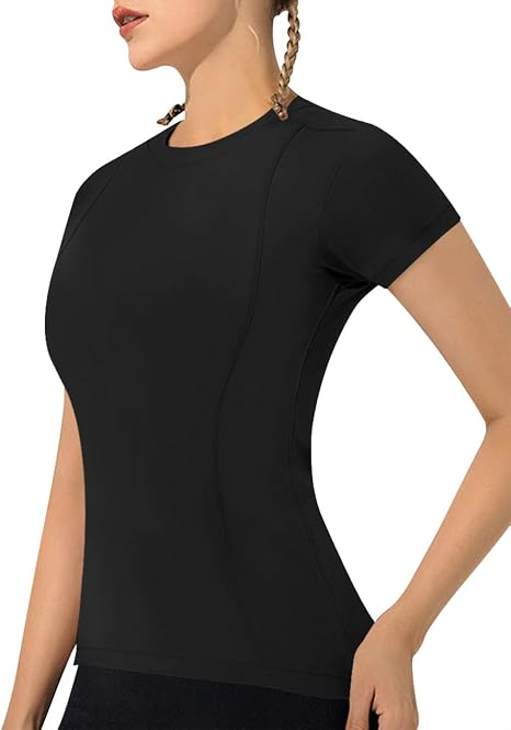 Tricouri Sport Damă, 85% Poliester, 15% Spandex, Elastice și Respirabile, Slim Fit,2 buc S [6]