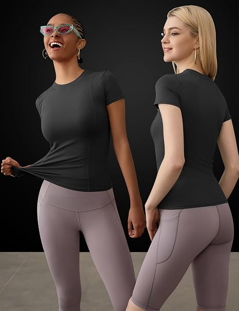 Tricouri Sport Damă, 85% Poliester, 15% Spandex, Elastice și Respirabile, Slim Fit,2 buc S [2]