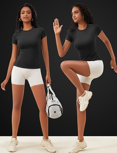 Tricouri Sport Damă, 85% Poliester, 15% Spandex, Elastice și Respirabile, Slim Fit,2 buc S [3]