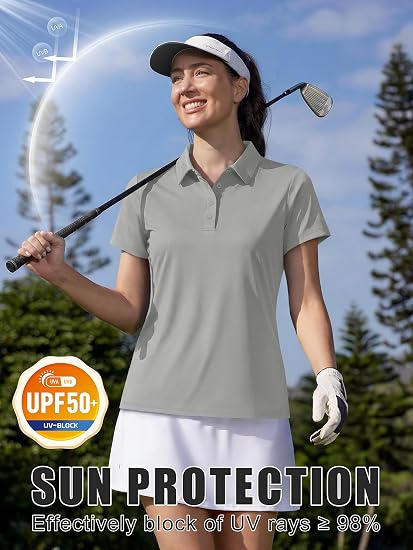 Tricou gri Polo Damă MAGCOMSEN, UPF 50+, Mânecă Scurtă, Uscare Rapidă, 2XL [3]