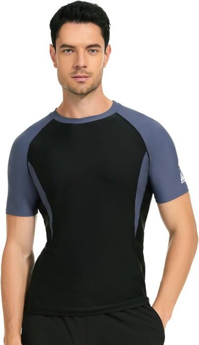 Tricou sport respirabil pentru barbati, elastic, protectie UV, negru cu albastru L [2]