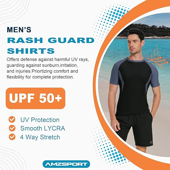 Tricou sport respirabil pentru barbati, elastic, protectie UV, negru cu albastru L [4]
