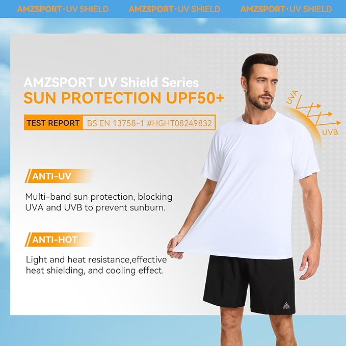 Tricou sport respirabil pentru barbati, elastic, protectie UV, alb L [3]
